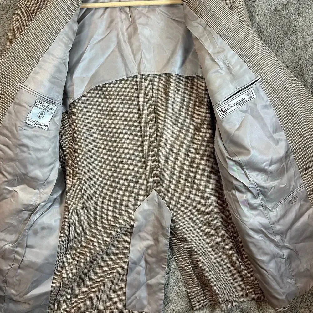 Hickey Freeman Woolf Brothers Wool Blazer Jacket SportCoat Tan Plaid 42L 42 Long